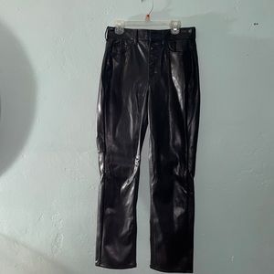 Express Black Cropped Vegan Leather Straight Pants